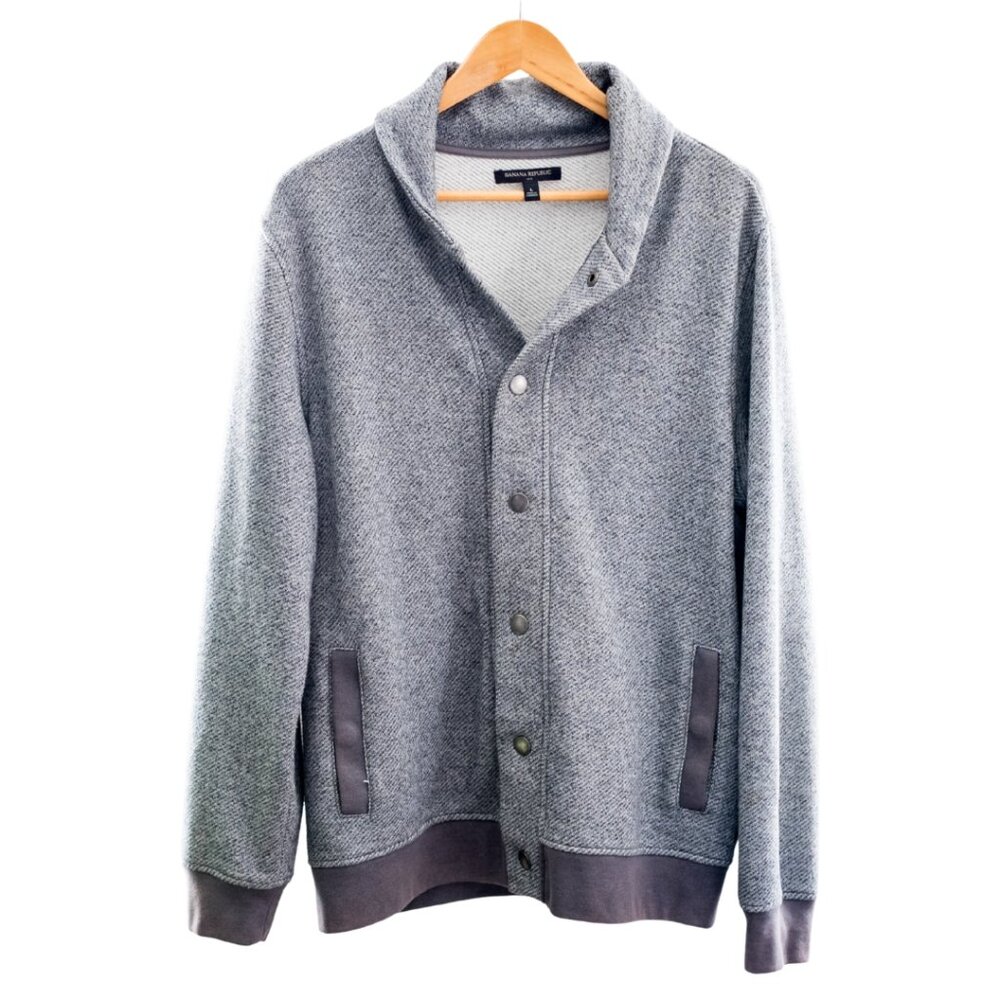 Banana Republic Men’s Large Gray Snap Front Cardigan Jacket Sweater